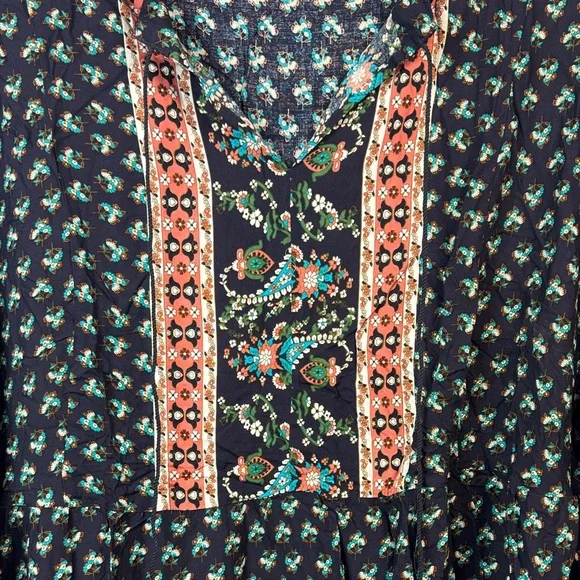 BloomChic Blue Floral Bohemian Balloon Sleeve Midi Dress Plus Size 5X - Picture 5 of 7